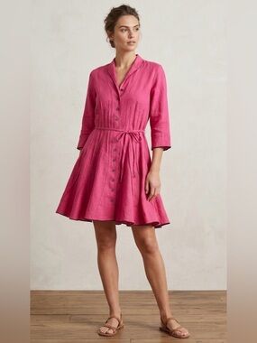 Cynthia Ashby Hot Pink Dress Lagenlook Button Front Fit Flare Artisan